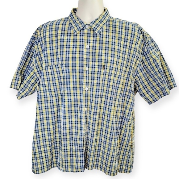 Pineapple Connection Blue Yellow Plaid Camp Shirt Size L - Picture 1 of 9